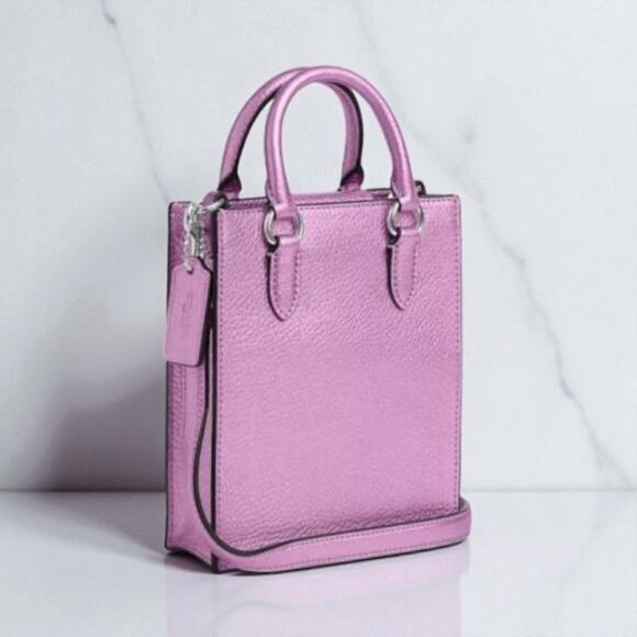 Coach North South Mini Tote Purse Bag in Metallic Lilac Purple Leather CP010 - Picture 2 of 3